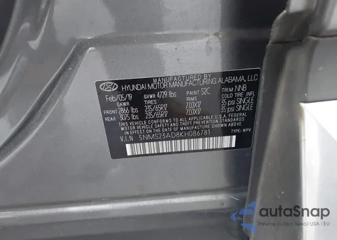 2019 Hyundai Santa Fe Se z USA, uszkodzony, nr VIN 5NMS23AD8KH086781